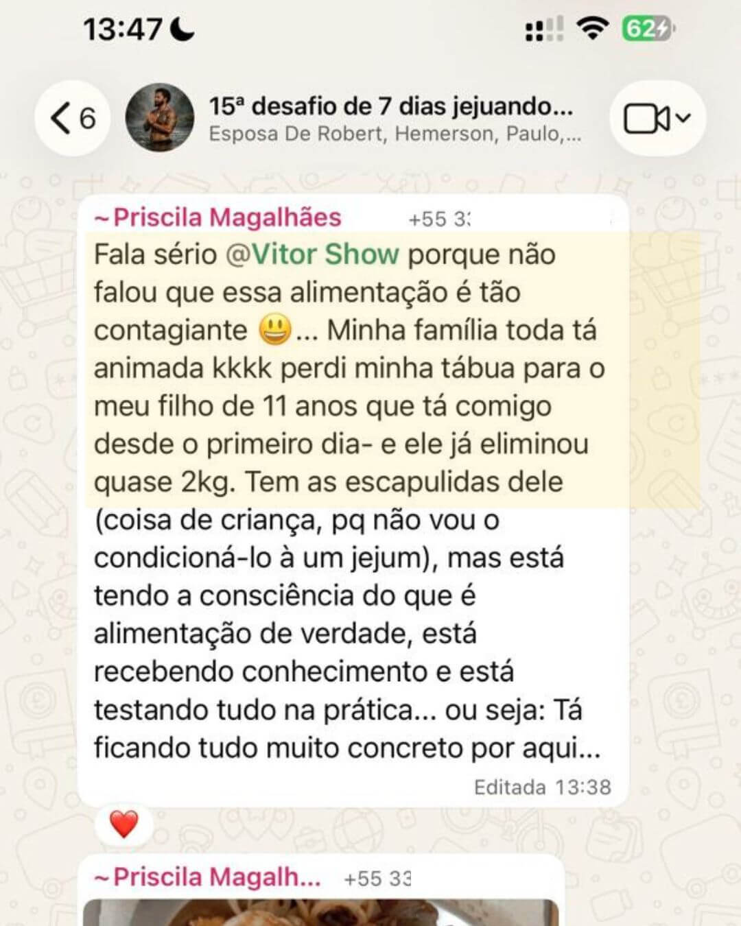 Depoimento real de participante 1